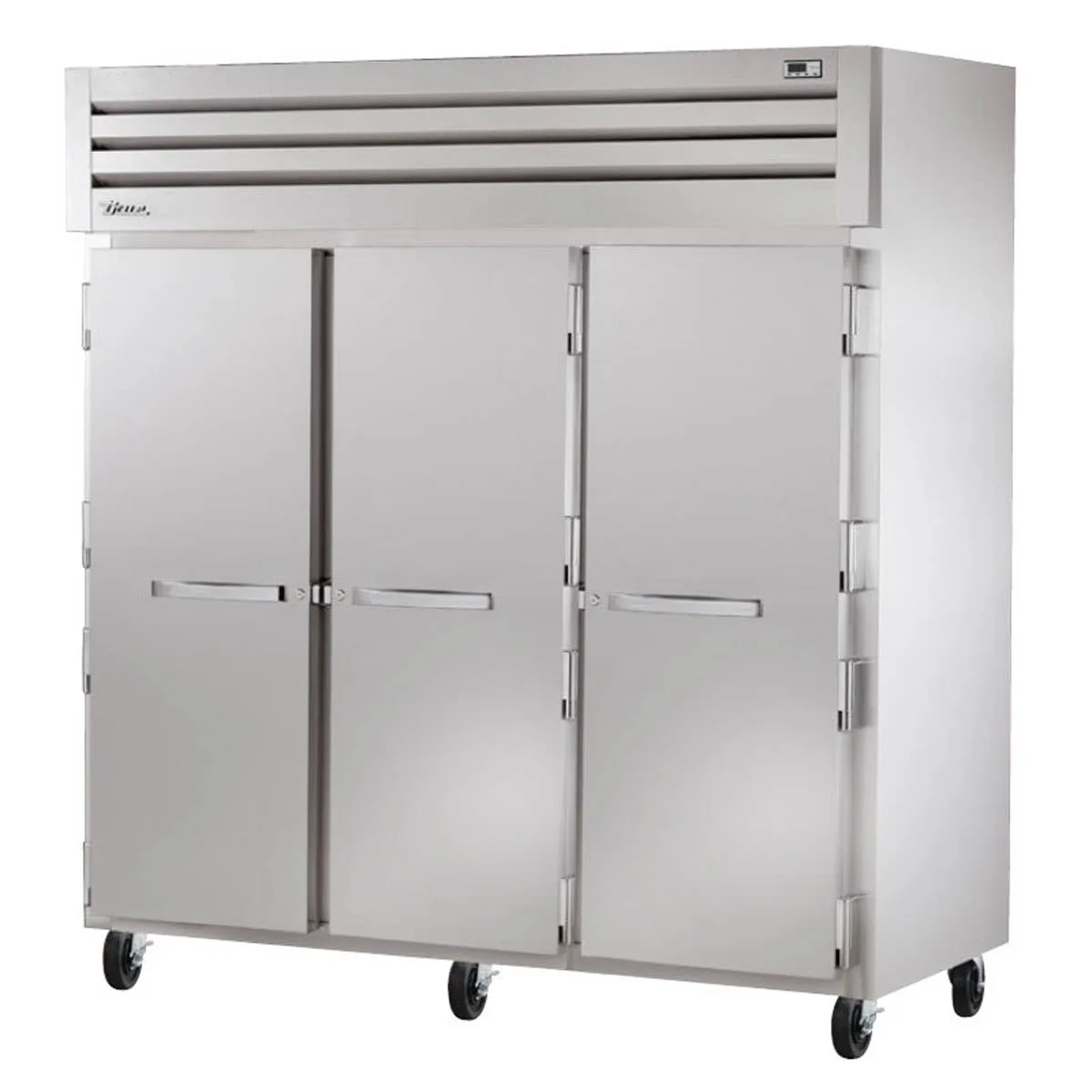 True STR3F-3S-HC 77.75" 3-Solid Door Reach-In Freezer, Top Mounted, 72 cu. ft., Stainless Steel