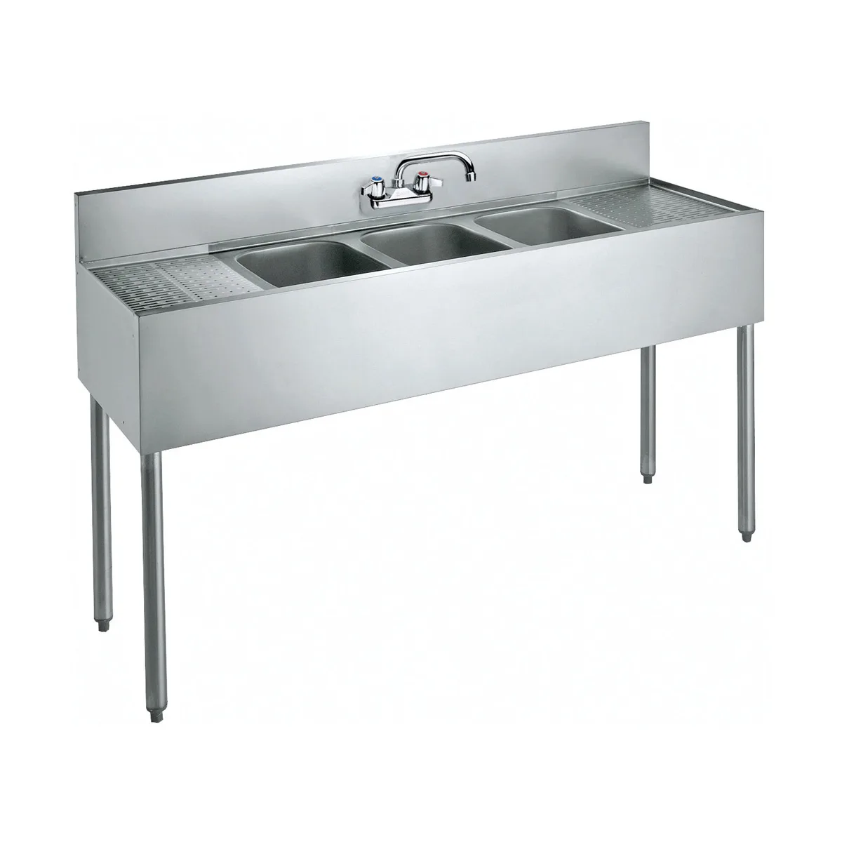 Krowne CS-1872 72" Three Compartment Sink, 10"W x 14"L Bowl With 2 Drainboards