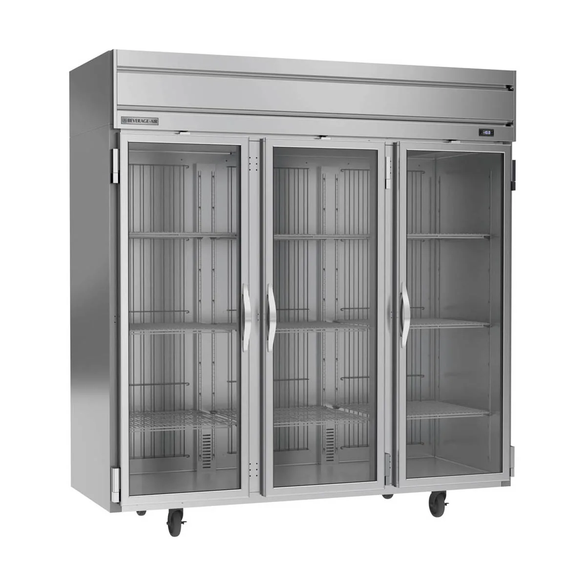 Beverage Air HFPS3HC-1G 78" 3-Glass Door Reach-In Freezer, Top Mounted, 69.1 cu. ft., Stainless Steel