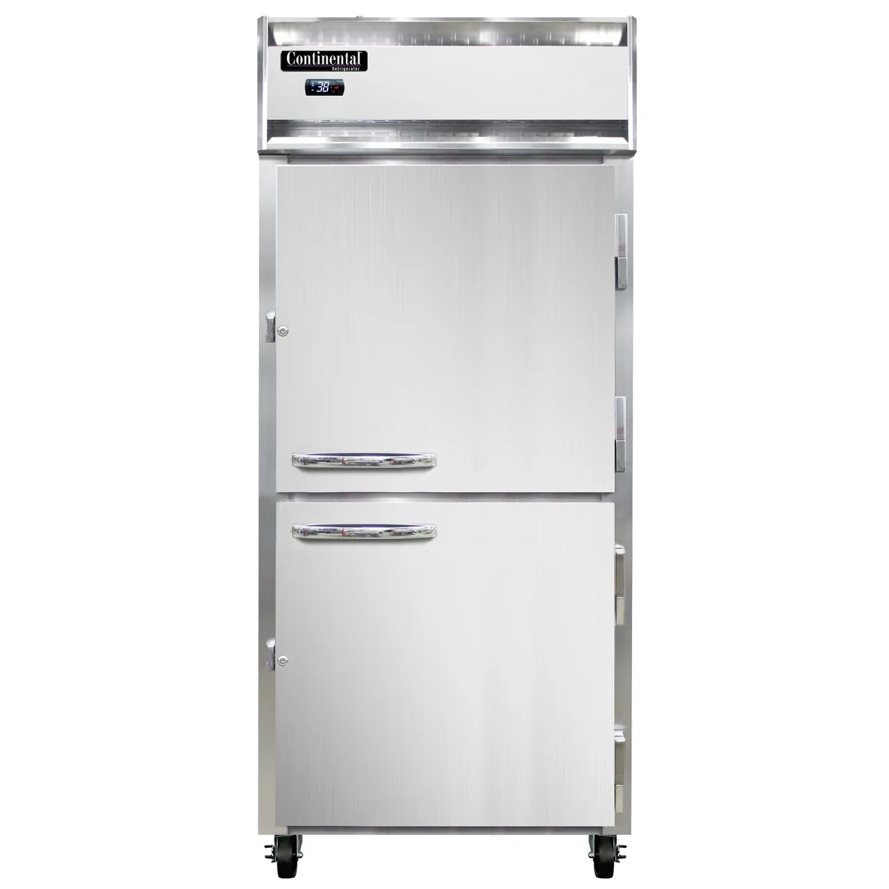 Continental Refrigerator 1RXNHD 36" 1-Section Reach-In Refrigerator w/ 2 Half Solid Doors, Stainless Steel Front Aluminum Exterior, 30 cu. ft.