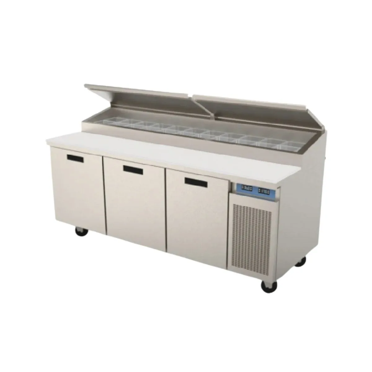 Randell 8383N-290-PCB 83" 3-Section Refrigerated Pizza Prep Table w/ 3 Doors, 23.55 cu. ft.