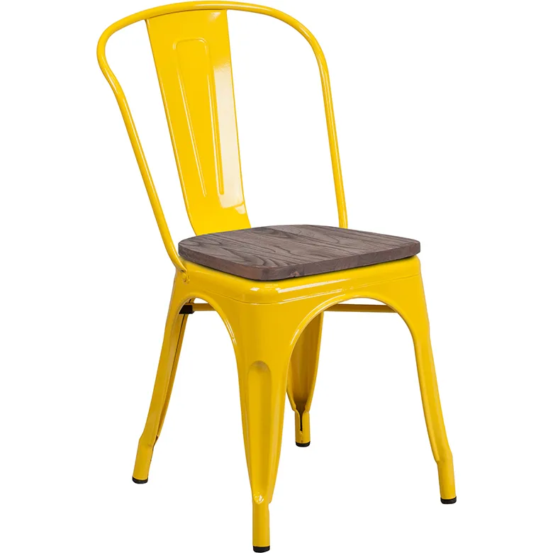 Flash Furniture CH-31230-YL-WD-GG Stacking Side Chair, 500 lb, Metal Back, Wood Seat, Yellow, Powder Coat Finish