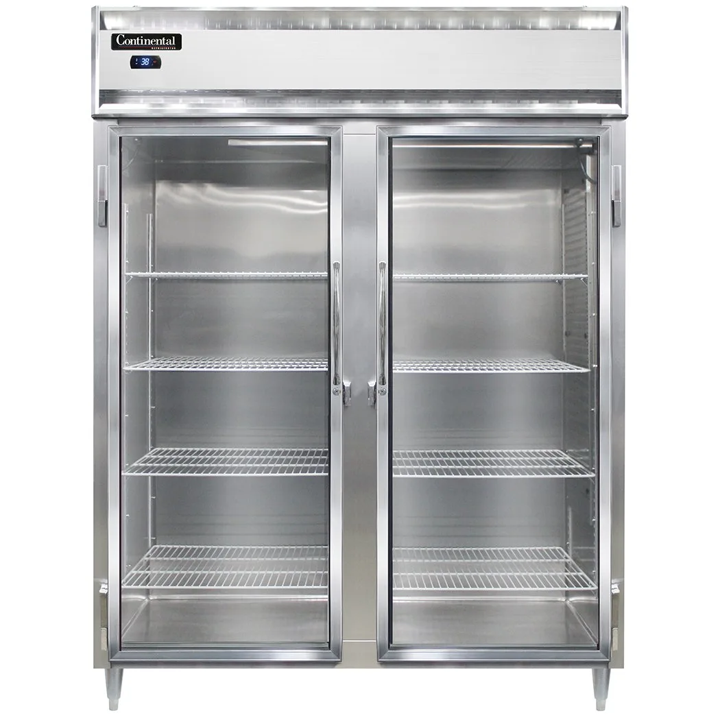 Continental Refrigerator D2RESNSSGD 57" 2-Section Reach-In Refrigerator w/ 2 Glass Doors, All Stainless Steel, 40 cu. ft.
