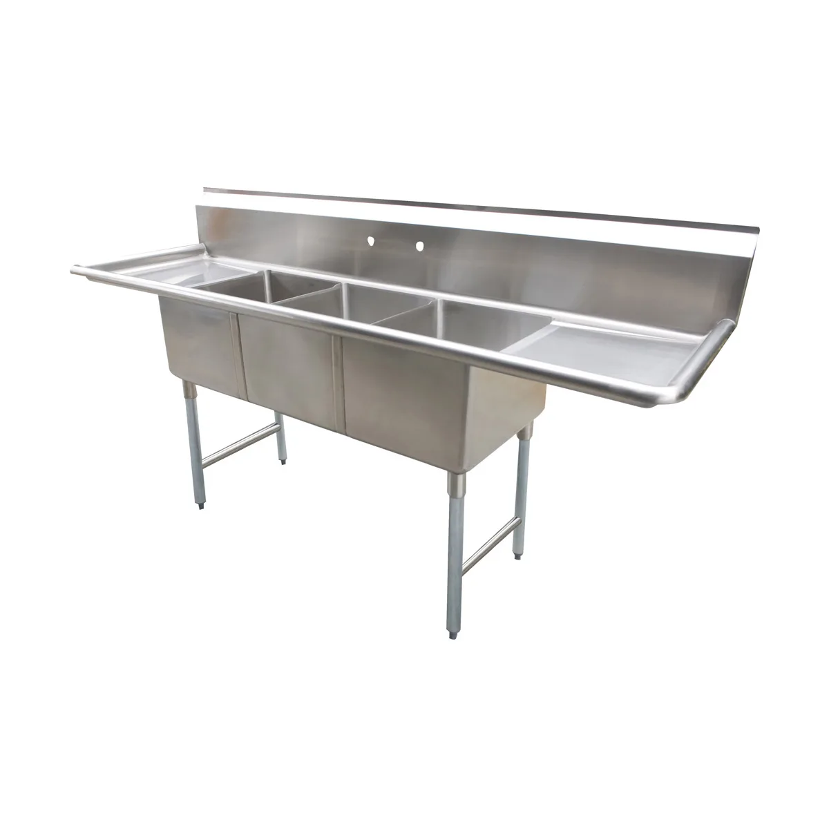 Serv-Ware D3CWP1620 53" Three Compartment Sink, 16"W x 20"L Bowl Without Drainboard