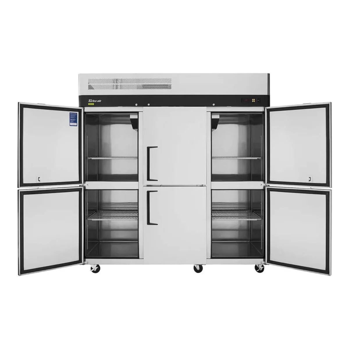 Turbo Air M3F72-6-N 77.75" 3-Section Reach-In Freezer, 6 Half Hinged Solid Doors, Top Mounted, 65.6 cu. ft., Stainless Steel