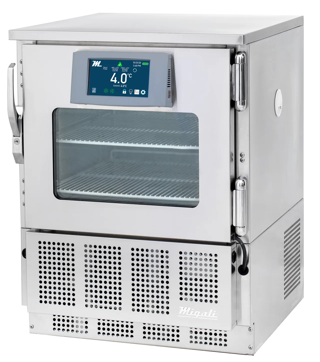 Migali EVOX-U1RG-LB 24" Glass Door 4.2 Cu Ft Refrigerator, Stainless, Full-Hinged, Bottom Compressor