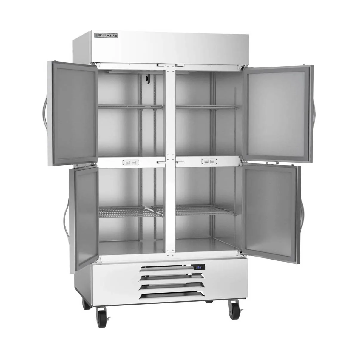 Beverage Air HBF44HC-1-HS 47" 4-Half Solid Door 2-Section Reach-In Freezer, Bottom Mounted, 44 cu. ft., Stainless Steel