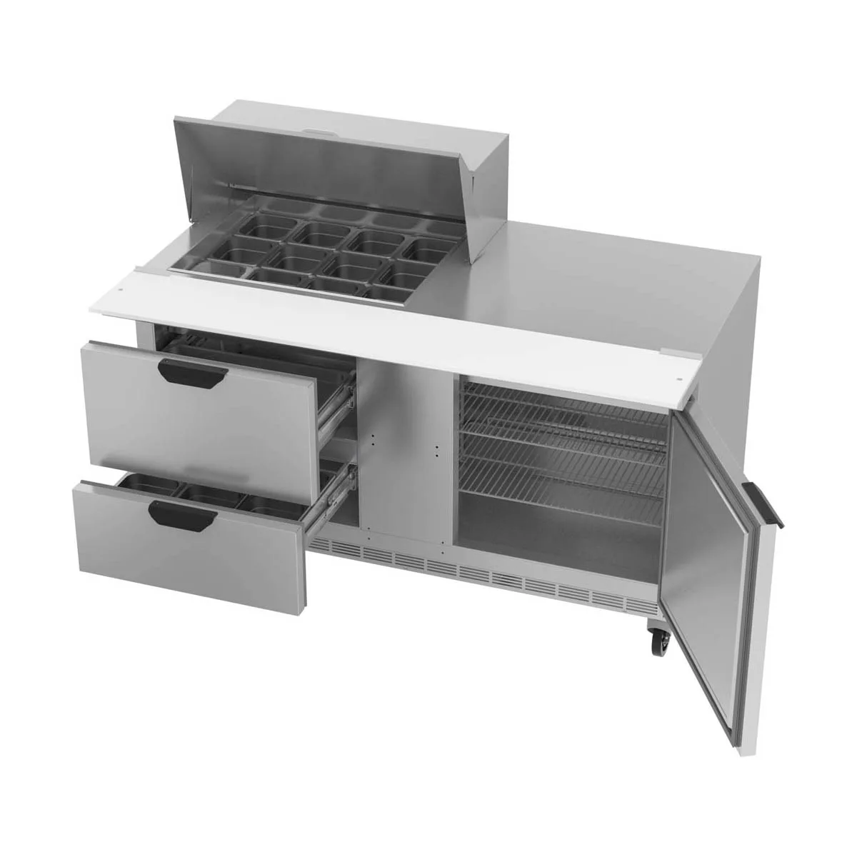 Beverage Air SPED60HC-12M-2 60" Mega Top Sandwich/Salad Prep Table w/ 2 Drawers & 1 Door, 12 Pans