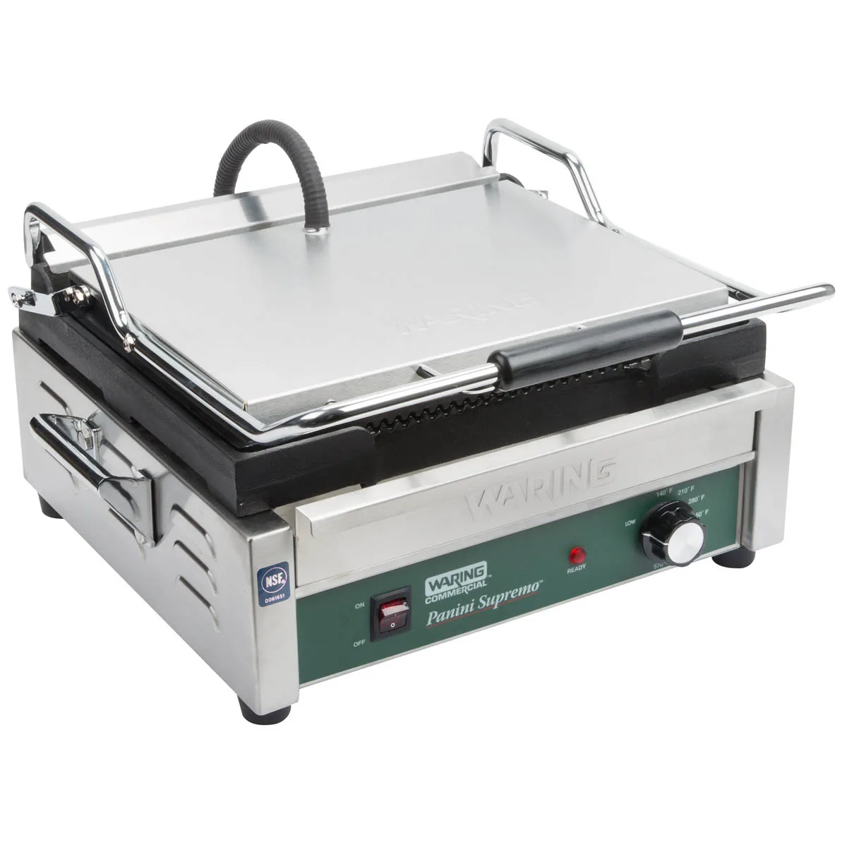Waring WPG250B Single Cast Iron Sandwich Panini Grill w/ 14.5" x 11" Grooved Plates, 208V