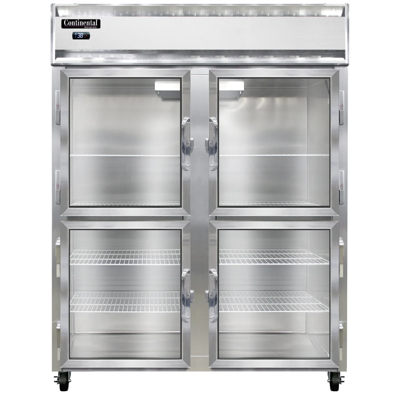 Continental 2RENGDHD 57" 2-Section Reach-In Refrigerator w/ 4 Half Glass Doors, Stainless Steel Front Aluminum Exterior, 50 cu.ft.