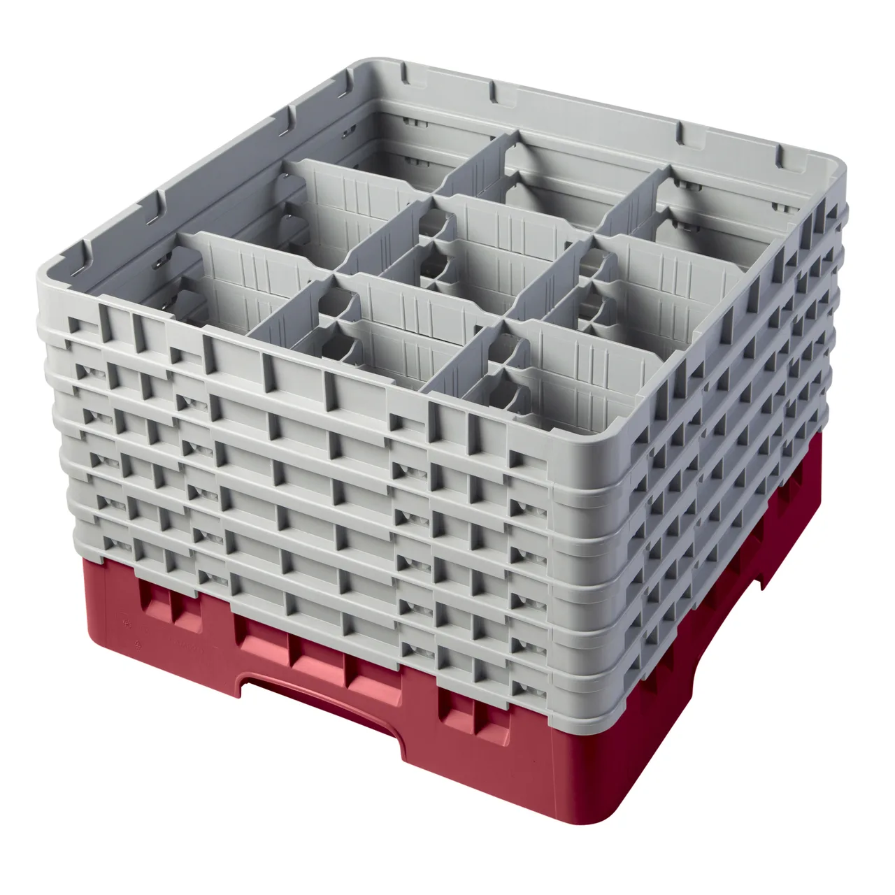 Cambro 9S1114416 Camrack Glass Rack, Full Size, 19-3/4 x 19-3/4, 9 Compartments, Cranberry Red, HACCP Compliant, NSF Certified