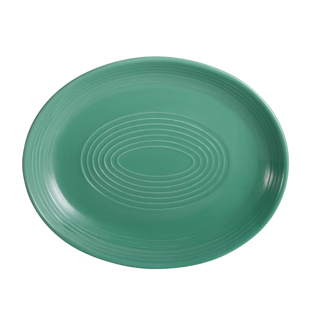 CAC China TG-14C-G Tango Platter, 12-3/4" x 10-1/4" x 1-1/2", Oval Coupe, Porcelain Green - Dozen
