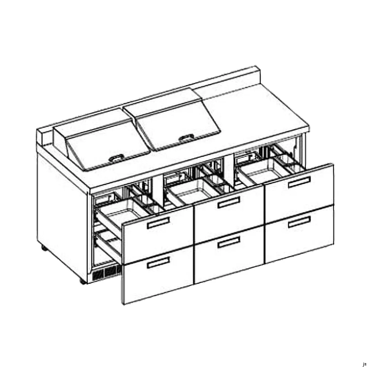 Delfield STD4472NP-12 72" 6-Drawer Sandwich and Salad Prep Table, 12 Pans, Stainless Steel