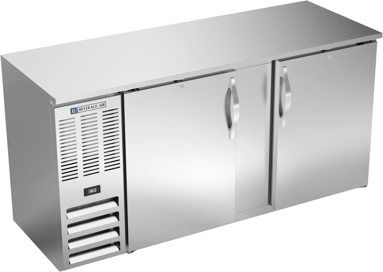 Beverage Air BBN68HC-S Back Bar Cooler, 68"W×26-3/8"D×34"H, 18.24 cu ft, 2 Doors, R290 LED 1/3HP115V