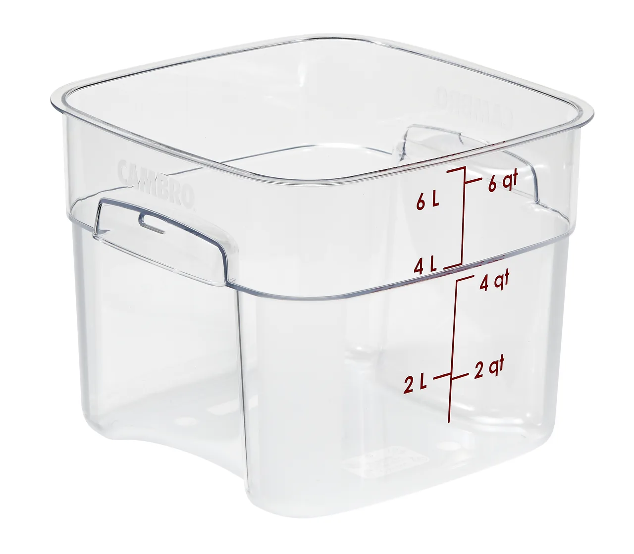 Cambro 6SFSPROCW135 CamSquare FreshPro 6-Qt Square Container 9"L x 9"W x 7.1"H Clear Poly NSF
