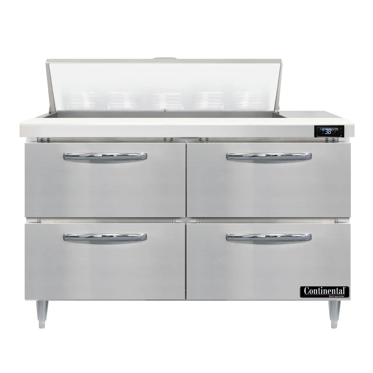 Continental Refrigerator D48N10-D 48" Two Section Sandwich / Salad Prep Table w/ 4 Drawers, 10 Pans