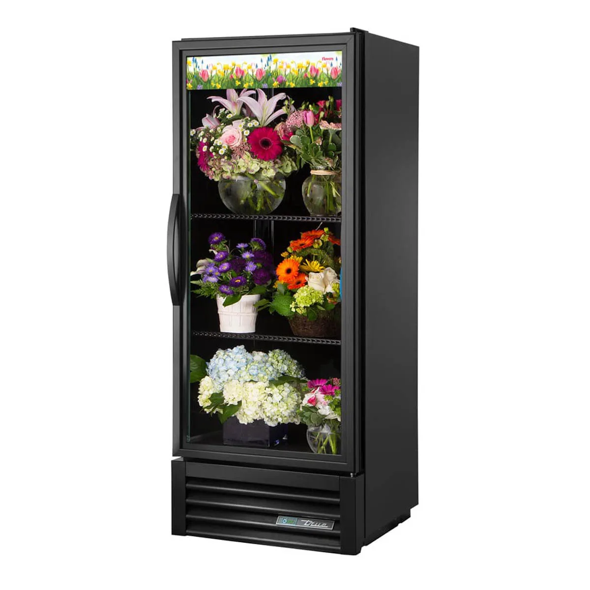 True GDM-12FC-HC~TSL01 24" Floral Merchandiser, Black Glass Door, 2 Shelves, 1/6 HP, ENERGY STAR®