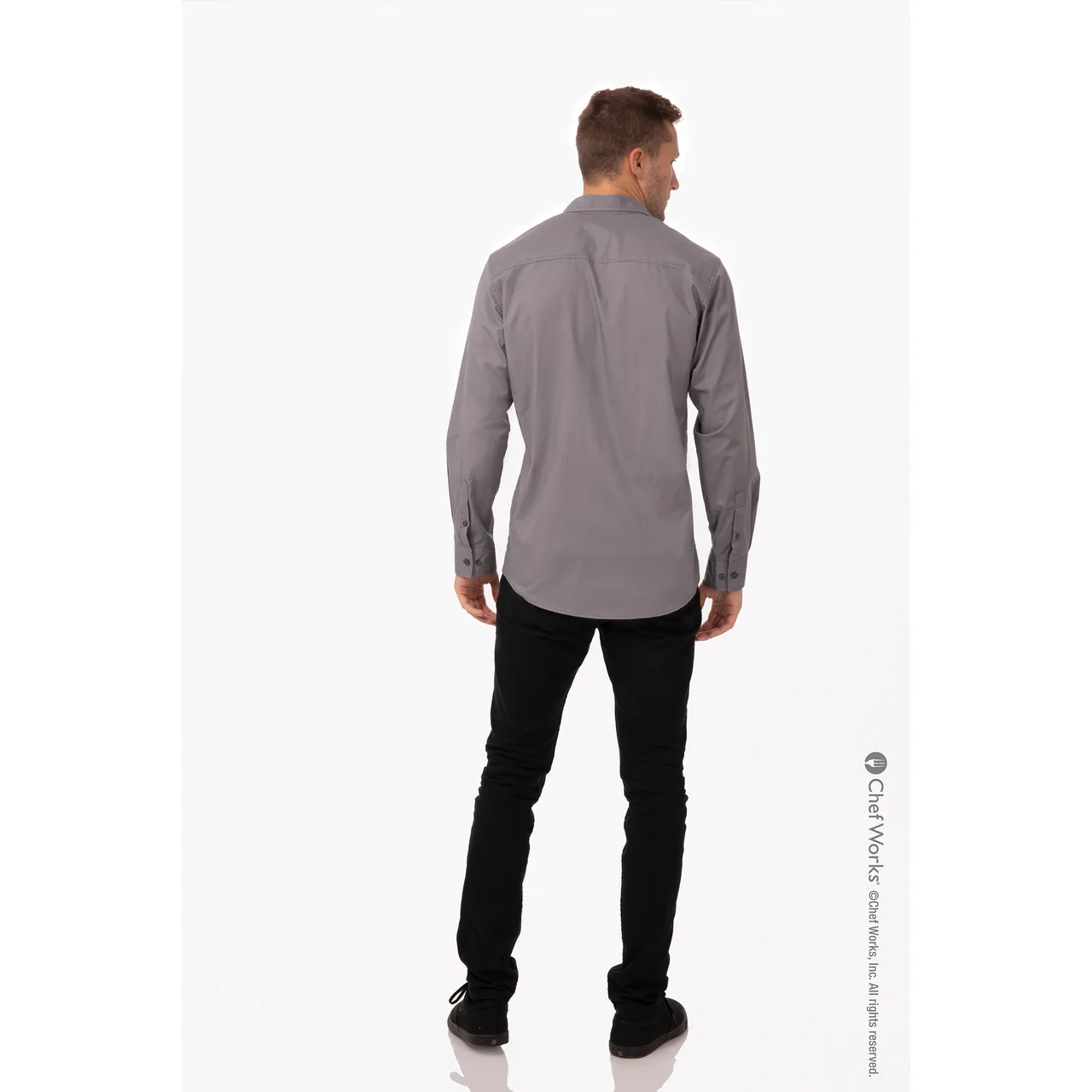 Chef Works DPDS-GRY-3XL Men's Pilot Shirt Gray, 3XL, Poly/Cotton, Roll-Up Long Sleeves, Button Front