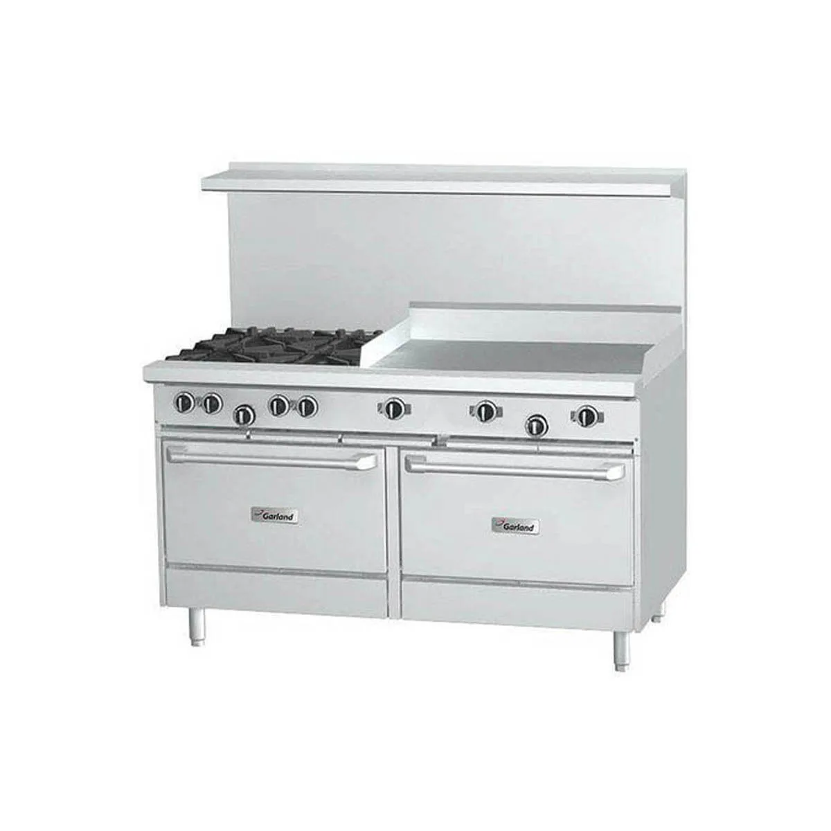 Garland US Range GFE60-4G36RR 60" Gas Restaurant Range w/ (4) Open Burners, 36" Griddle, Electric Spark Ignition, (2) Standard Ovens, 234.000 BTU