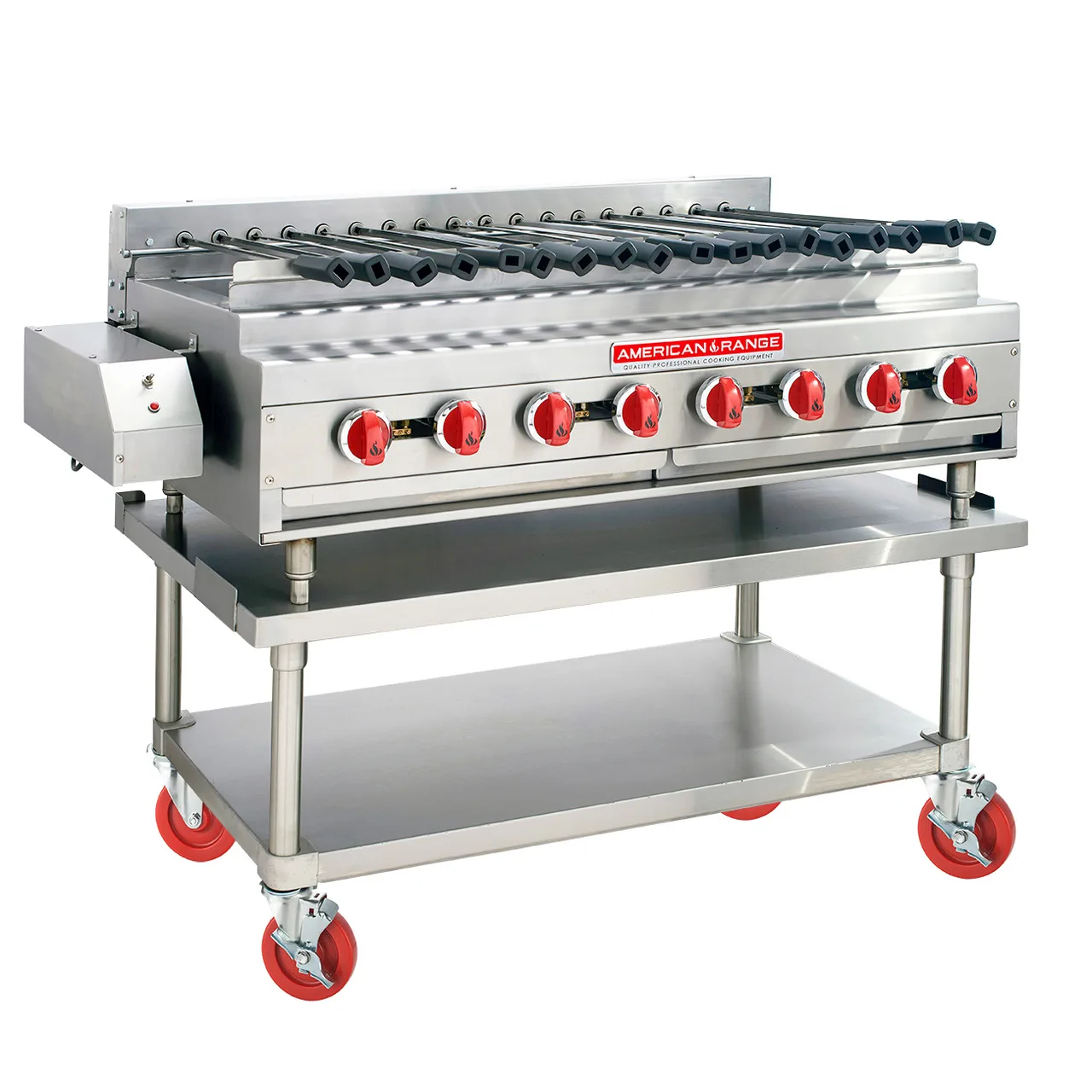 American Range ARKB-48-R 48" Countertop Gas Rotisserie Kebob Broiler w/ (8) Burners, 240.000 BTU