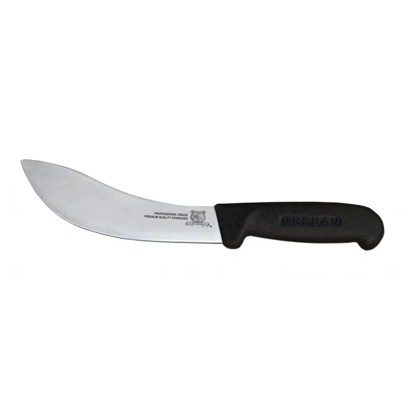 Omcan USA 11863 Skinning Knife - 6" Curved Stamped Blade, Black Plastic Handle, Cutlery