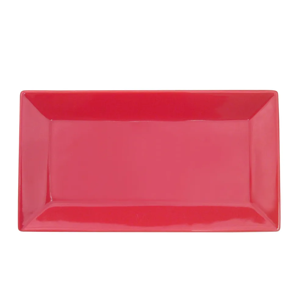 CAC China KC-14-R Red Rectangular Stoneware Platter, 13"L x 7-1/4"W x 1"H, Dishwasher Safe - Dozen