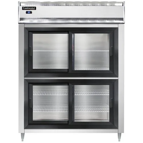 Continental Refrigerator D2RENSGDHD 57" 2-Section Reach-In Refrigerator w/ 4 Sliding Half Glass Doors, 52 cu. ft.