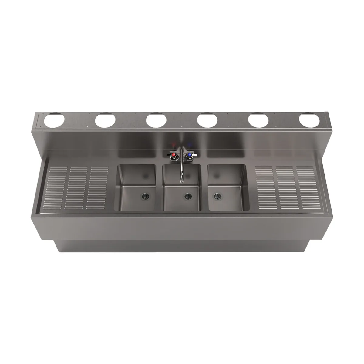 BK Resources UBDW-18-372TS Underbar Sink Units, 3 Compartment with 2 Drainboards