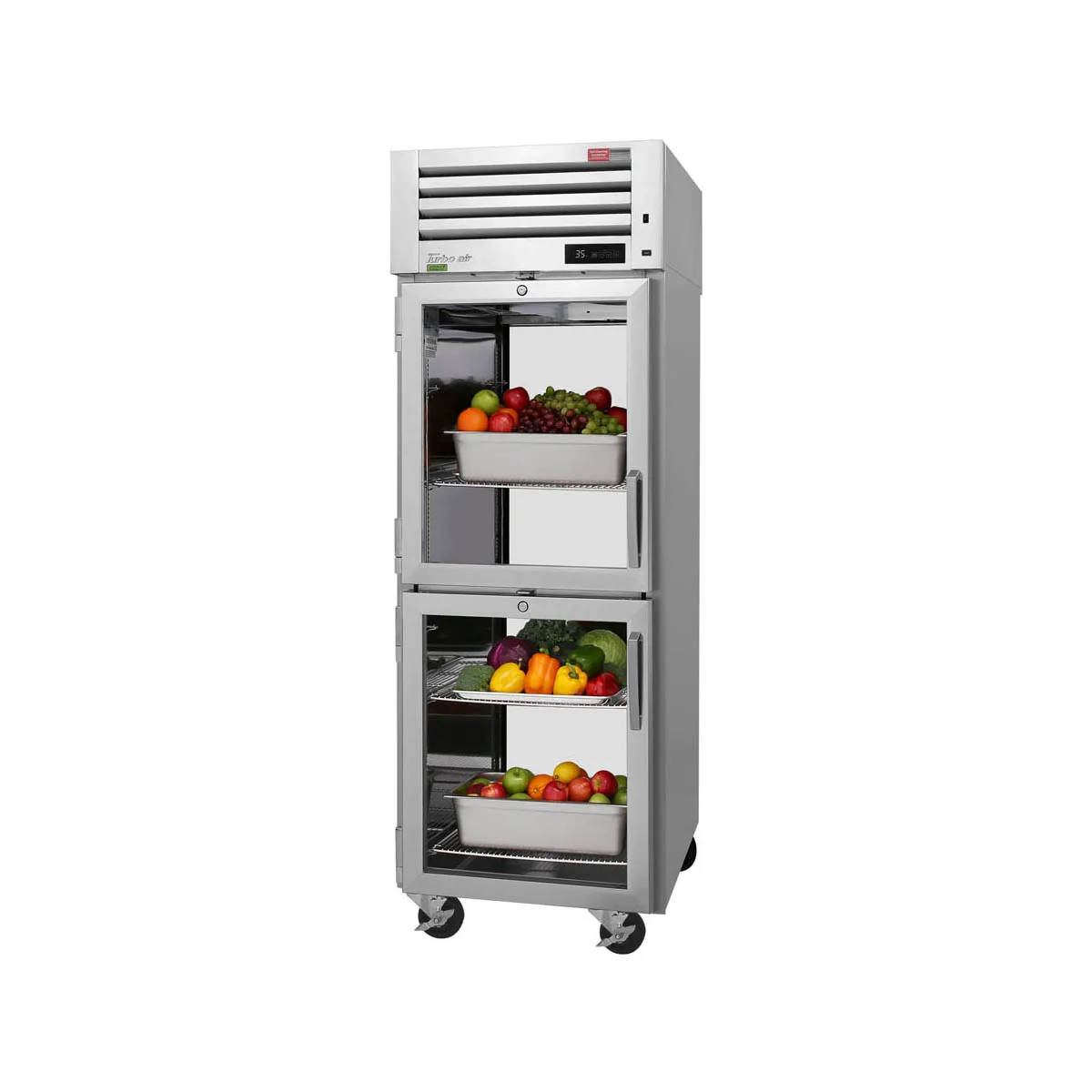 Turbo Air PRO-26-2R-G-PT-N 1-Section Pass-Thru Refrigerator w/ 4 Glass Half Doors, Top Mount, Stainless Steel, 28 cu. ft.