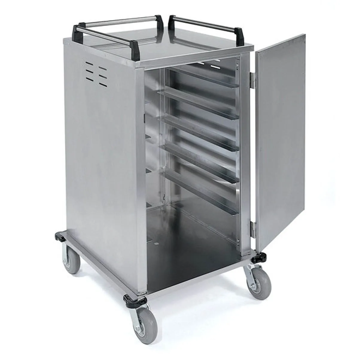 Lakeside 5510 Stainless Steel 6 Tray Enclosed Meal Delivery Cart w/ 1 Door, 1 Compartment