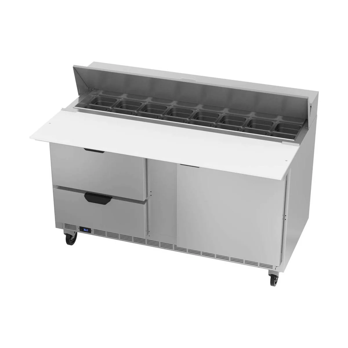 Beverage Air SPED60HC-16C-2 60" Two Section Sandwich/Salad Prep Table w/ 2 Drawers & 1 Door, 16 Pans
