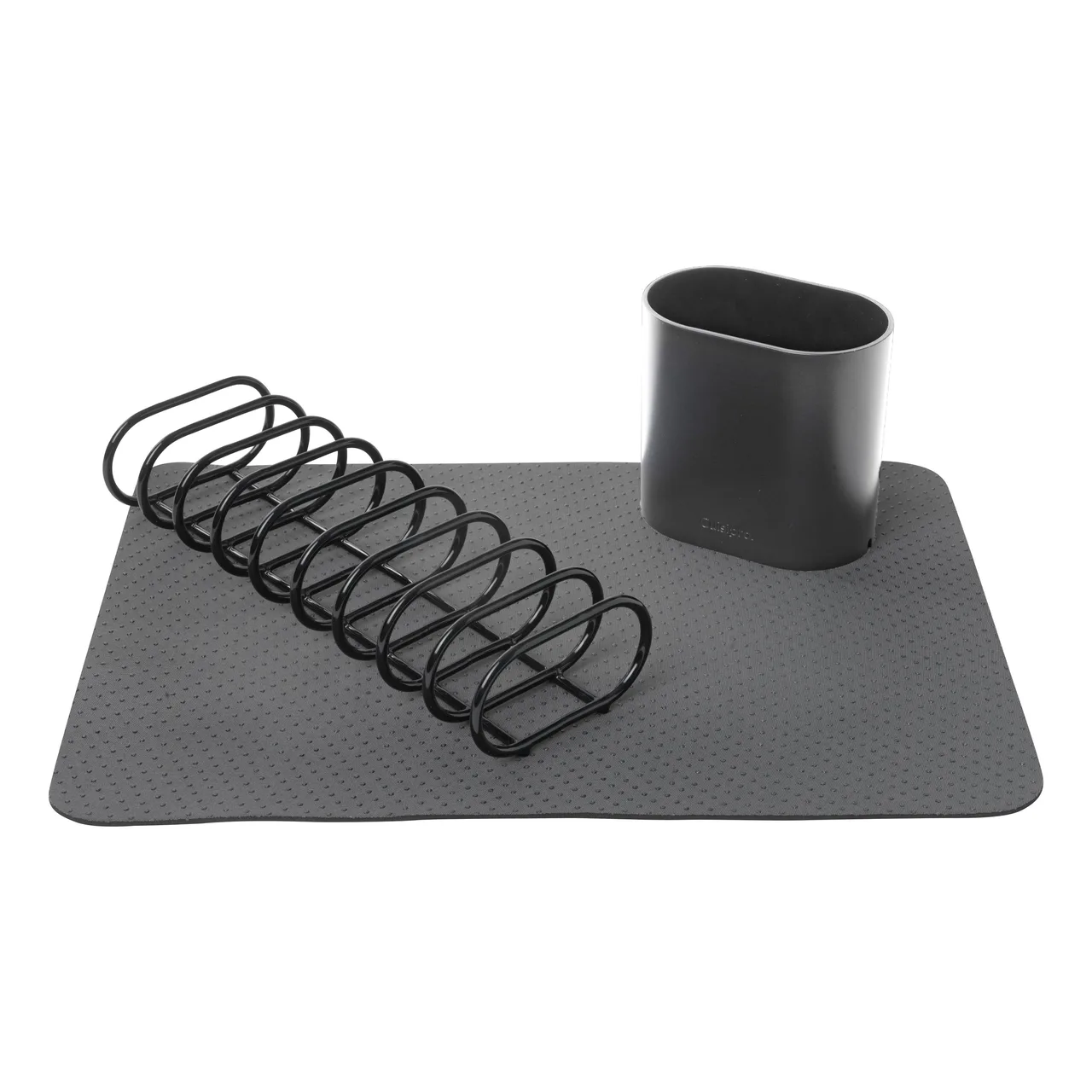 Browne USA 100902425 CUISIPRO Dish Rack Set, 13x6x3.5, Rubber-coated, Neoprene Drying Mat, Charcoal