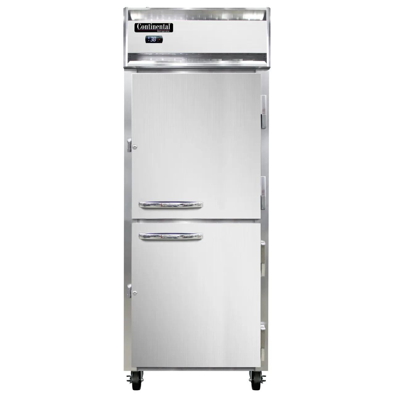 Continental Refrigerator 1RENPTHD 29" 1-Section Pass-Thru Refrigerator w/ 4 Half Solid Doors, Stainless Steel Front Aluminum Ends, 22 cu. ft.