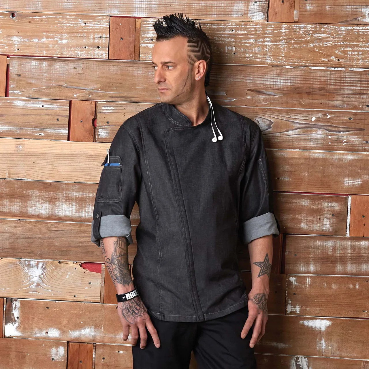 Chef Works EXDZ001-BLK-4XL - 4XL Black Chef Coat, 100% Cotton Denim, Sleeves, Phone Pocket, Zipper