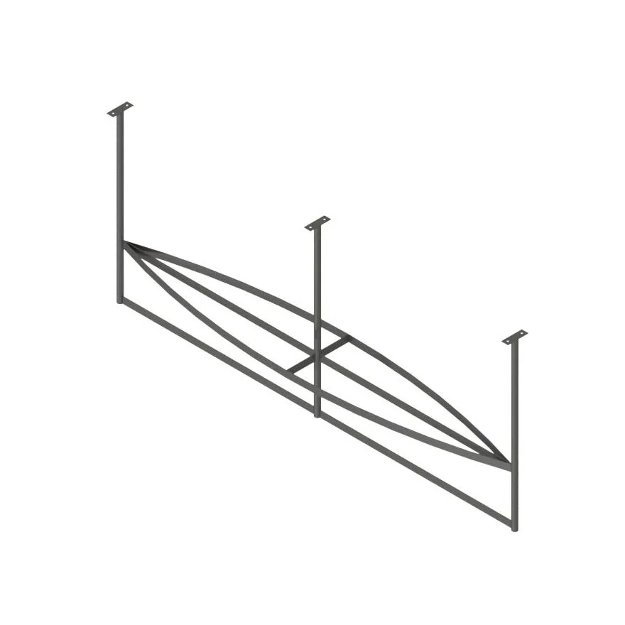 John Boos PRB04-C 91" Stainless Steel Triple Bar Ceiling Hung Pot Rack with 24 Double Prong Hooks, Boat Shaped