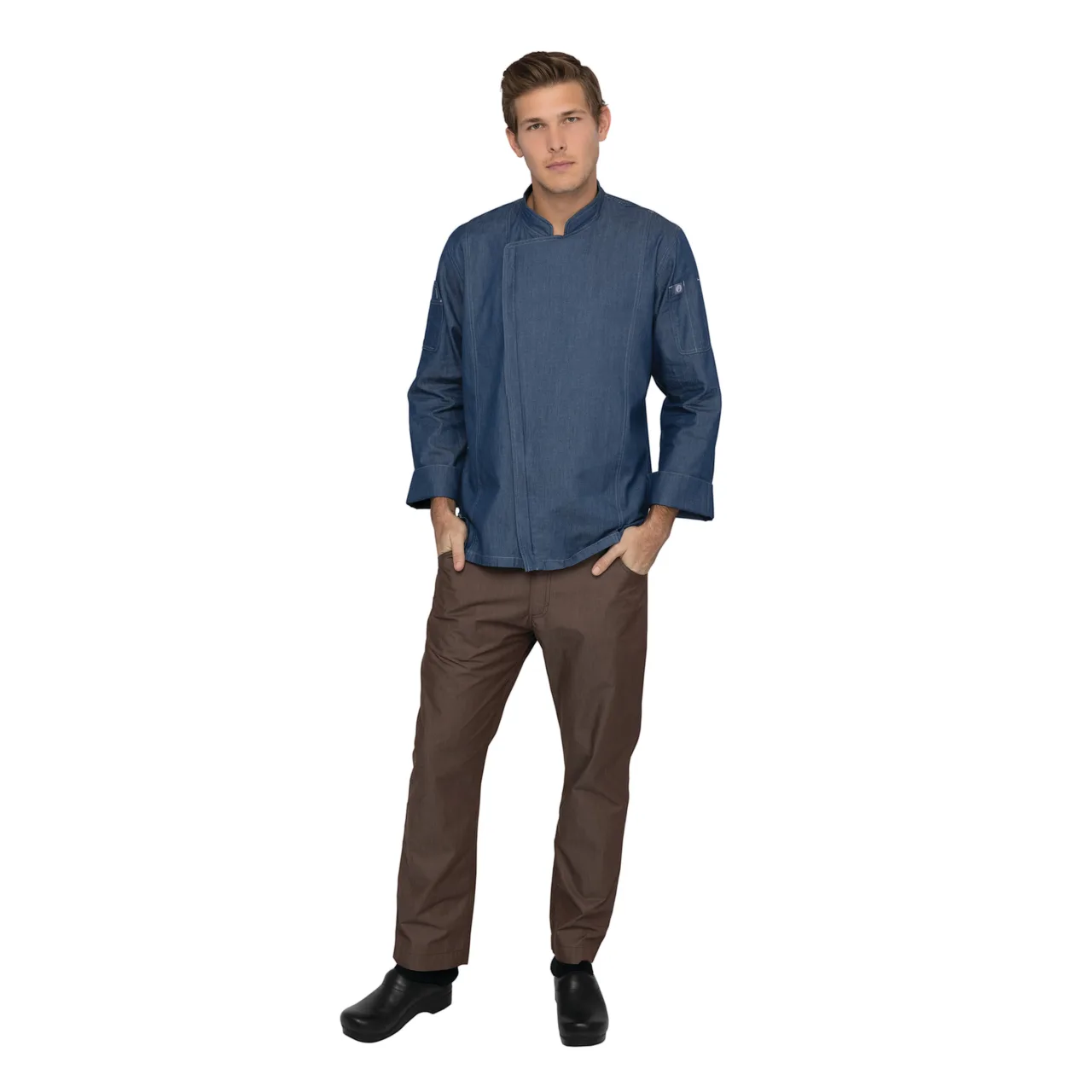 Chef Works EXDZ001-IBL-XL Gramercy Chef Coat, Indigo XL, 100% Cotton Denim, Sleeves, Phone Pocket