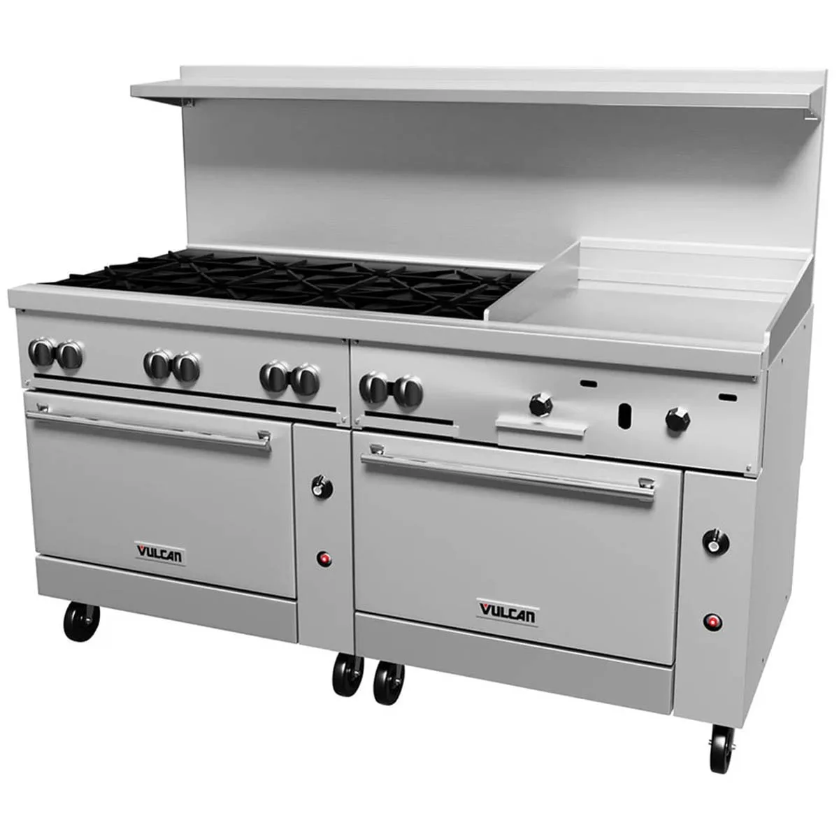 Vulcan 72CC-8B24G 72" Gas Restaurant Range w/ (8) Open Burners, 24" Griddle Right, (2) Convection Ovens, 350.000 BTU