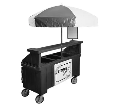 Cambro CVC72192 Camcruiser Granite Green Vending Cart w/ Umbrella, 3 Counter Wells, 3 Compartments