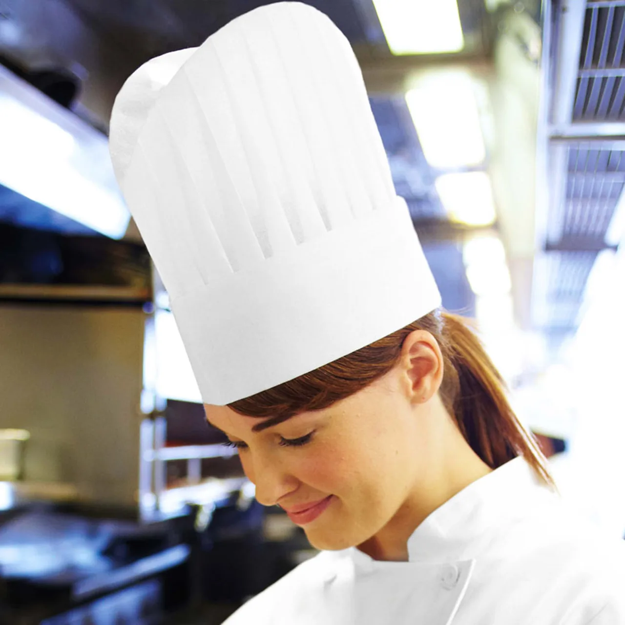 Chef Works PLEA-WHT-12 Le Toque Chef Hat, 12" H, European Style, Oval Top Pleat, White, Poly-Visco