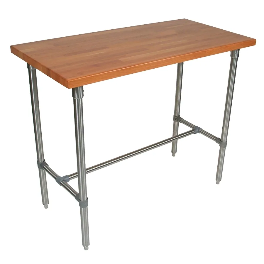 John Boos CHY-CUCKNB424-40 48" x 24" American Cherry Utility Table, 1-1/2" Thick Edge Grain Top, Varnique Finish, Stainless Steel Base