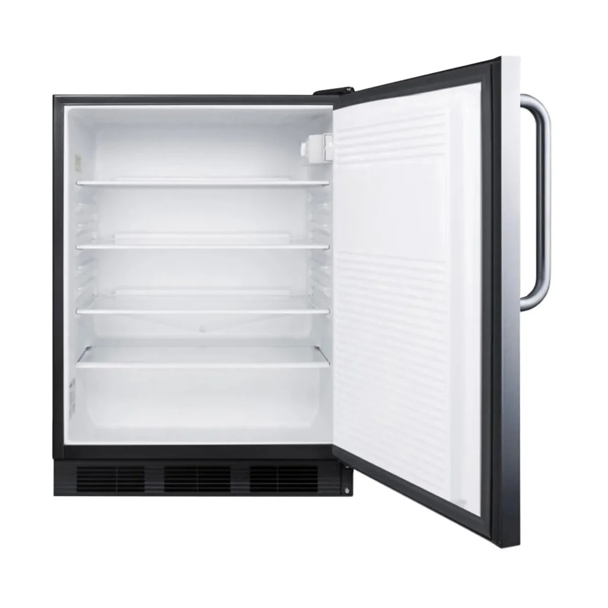 Summit FF7BKBISSTBADA 24" Built-in Undercounter Refrigerator in Black, Stainless Steel Door, Towel Bar Handle, ADA Compliant, 5.5 cu. ft.