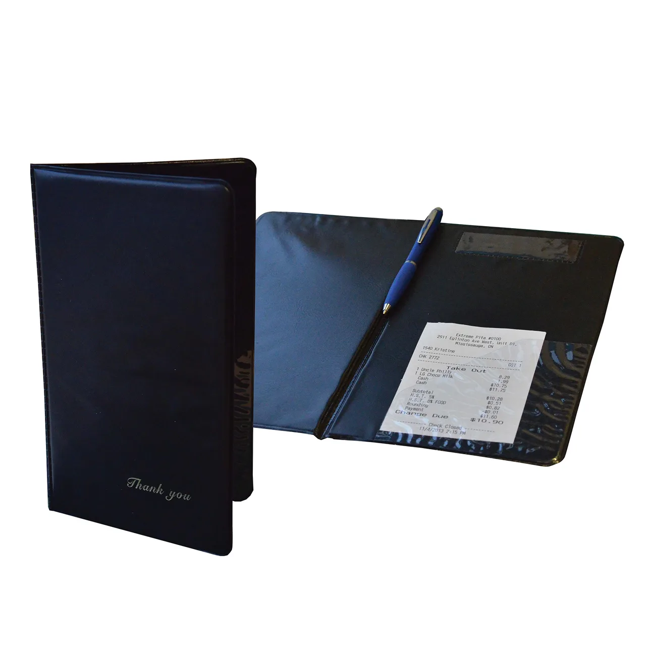 Omcan USA 39789 Check Holder With Credit Card Slot, Double A Panel, Black 5" x 9", Thank You Imprint