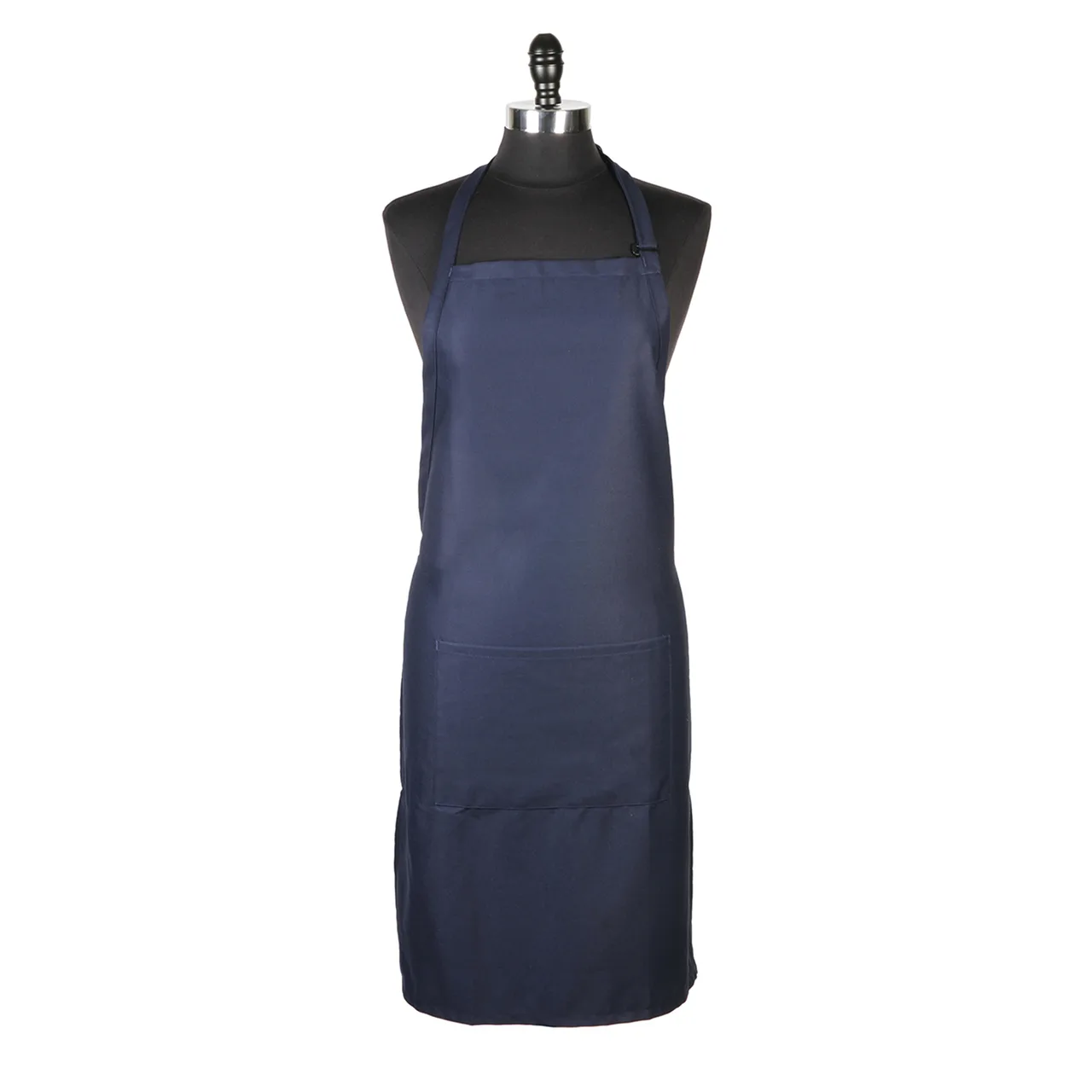 Mercer M61110NB Genesis Bib Apron, 33" x 23" Navy Blue, 65/35 Poly/Cotton Twill, Adjustable Neck Strap, Front Pocket