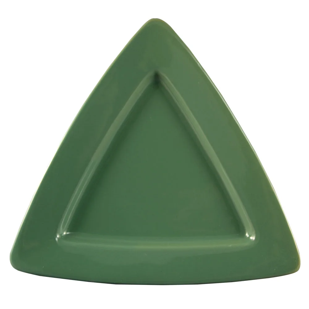 CAC China TRG-12-G Triangular Plate, 11-1/2" x 11-1/2" x 1" Deep Rim, Green Ceramic - Dozen