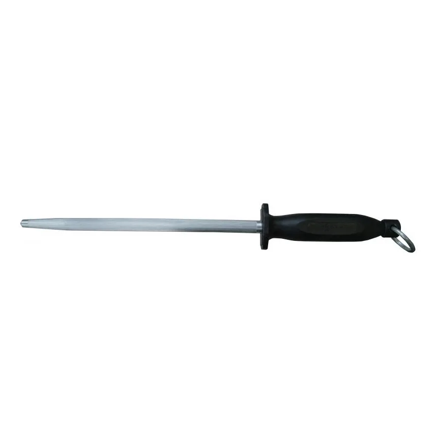 Omcan USA 13927 Sharpening Steel, 14" Black Plastic Handle, Round Kitchen Chef Knife