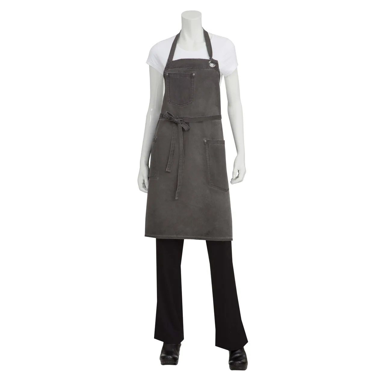 Chef Works ABAQ054-PEW-0 Dorset Bib Apron, 34"L x 30"W, Adjustable Neck, Pewter, 100% Cotton