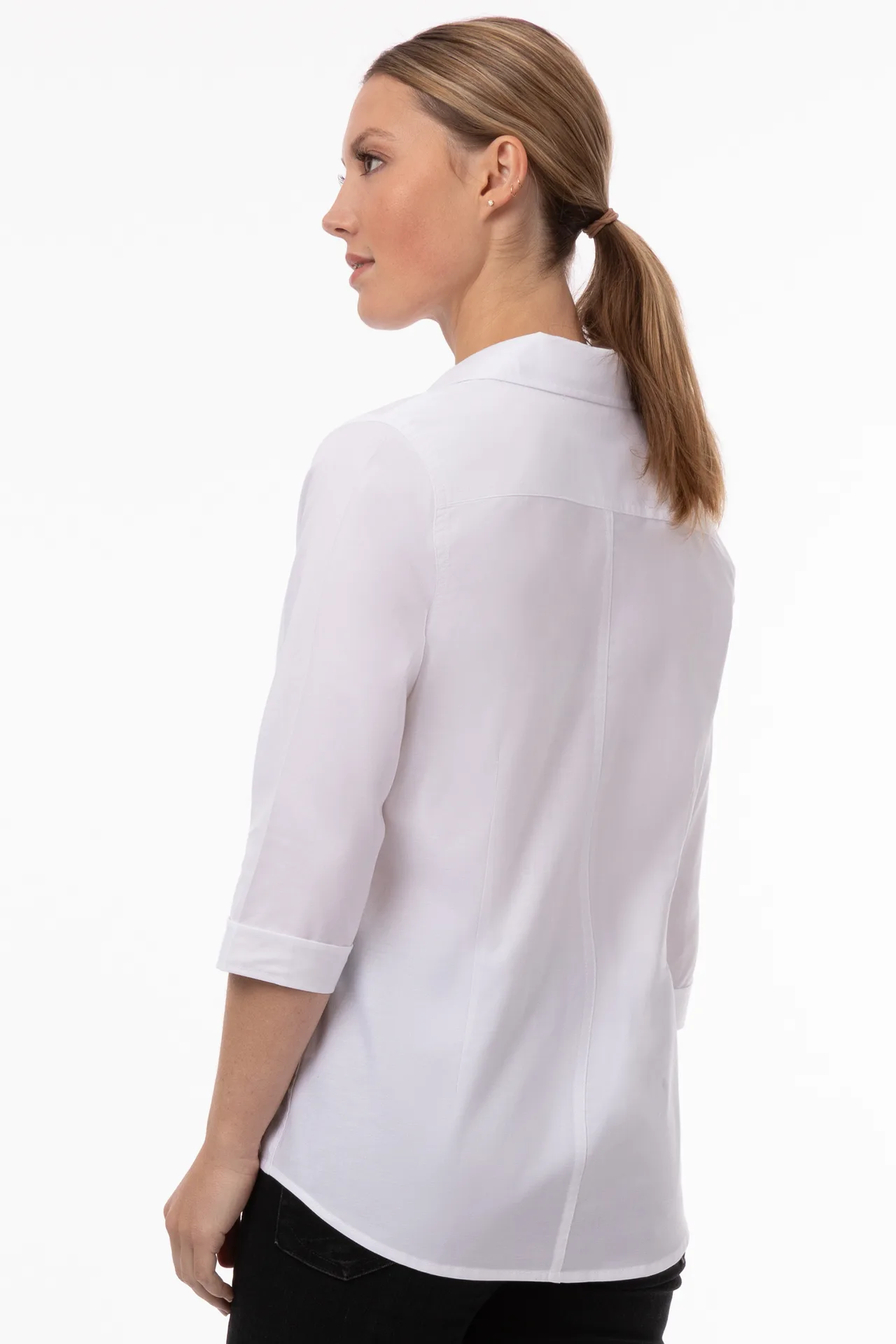 Chef Works SES01W-WHT-M Modern Oxford Cook Shirt, Medium, White, Poly/Cotton, 3/4 Sleeve