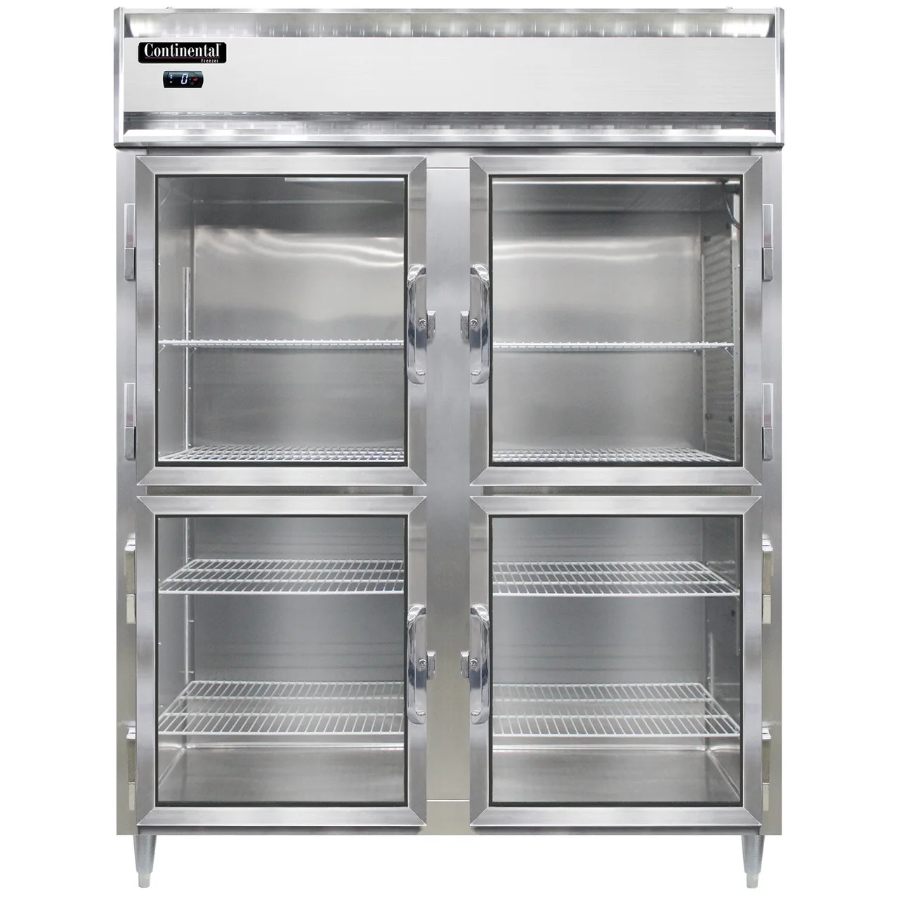 Continental Refrigerator D2FENSSGDHD 57" 4-Half Glass Door 2-Section Reach-In Freezer, Top Mounted, 52 cu. ft., Stainless Steel