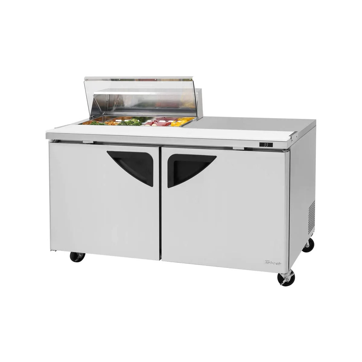 Turbo Air TST-60SD-08S-N-CL 60" Two Section Sandwich / Salad Prep Table w/ 2 Doors, 8 Pans