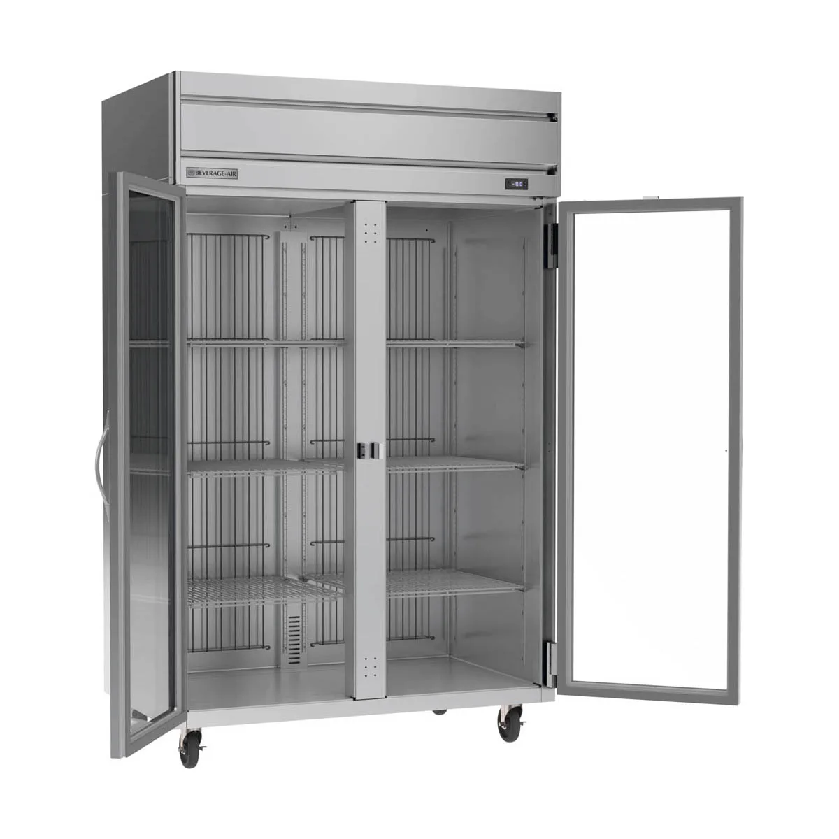 Beverage Air HFPS2HC-1G 52" 2-Section Glass Door Reach-In Freezer, Top Mounted, 46.29 cu. ft., Stainless Steel